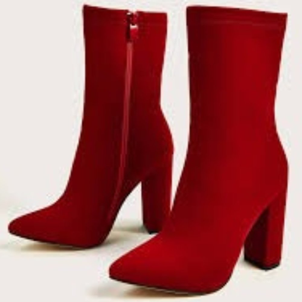 Point Toe Chunky Heeled Ankle Boots